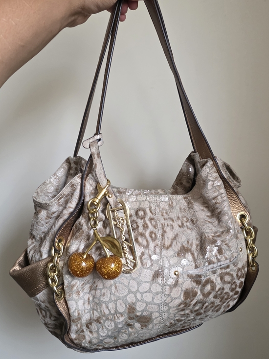 b. makowsky Handbags - b. makowsky Beige and Brown Leopard-Print Hobo Bag with Gold Accents